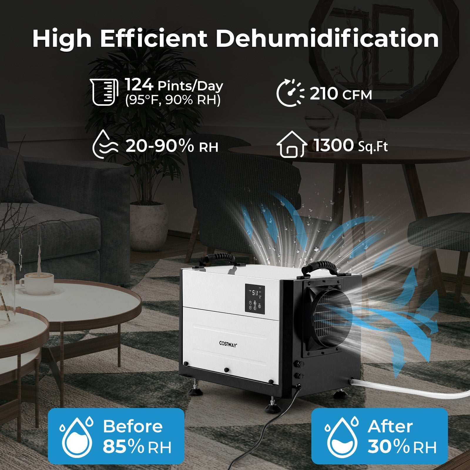 124 Pint Crawl Space Dehumidifier with 3 Modes and 24H Timer