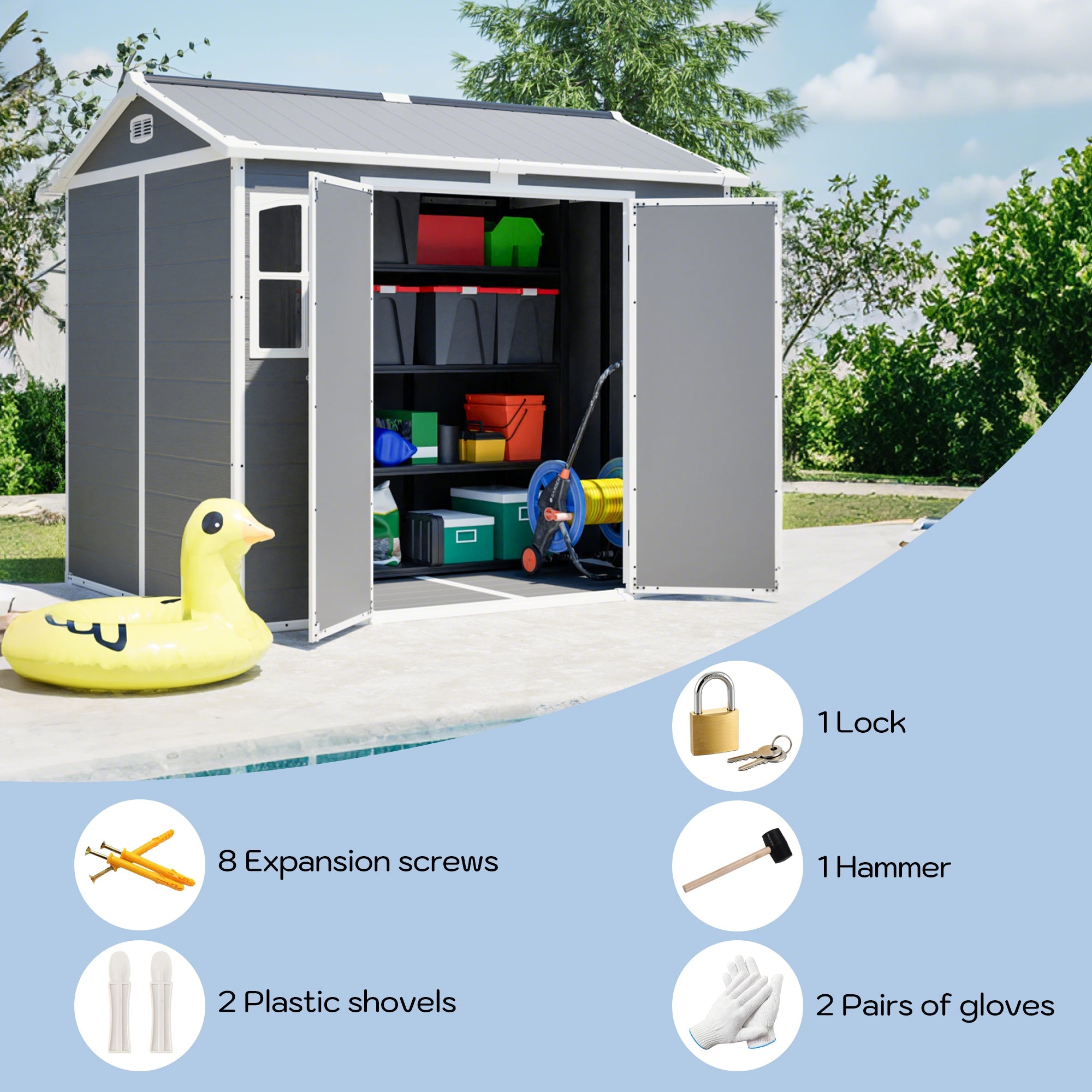 Plastic Utility Shed 8x6 ft with Floor