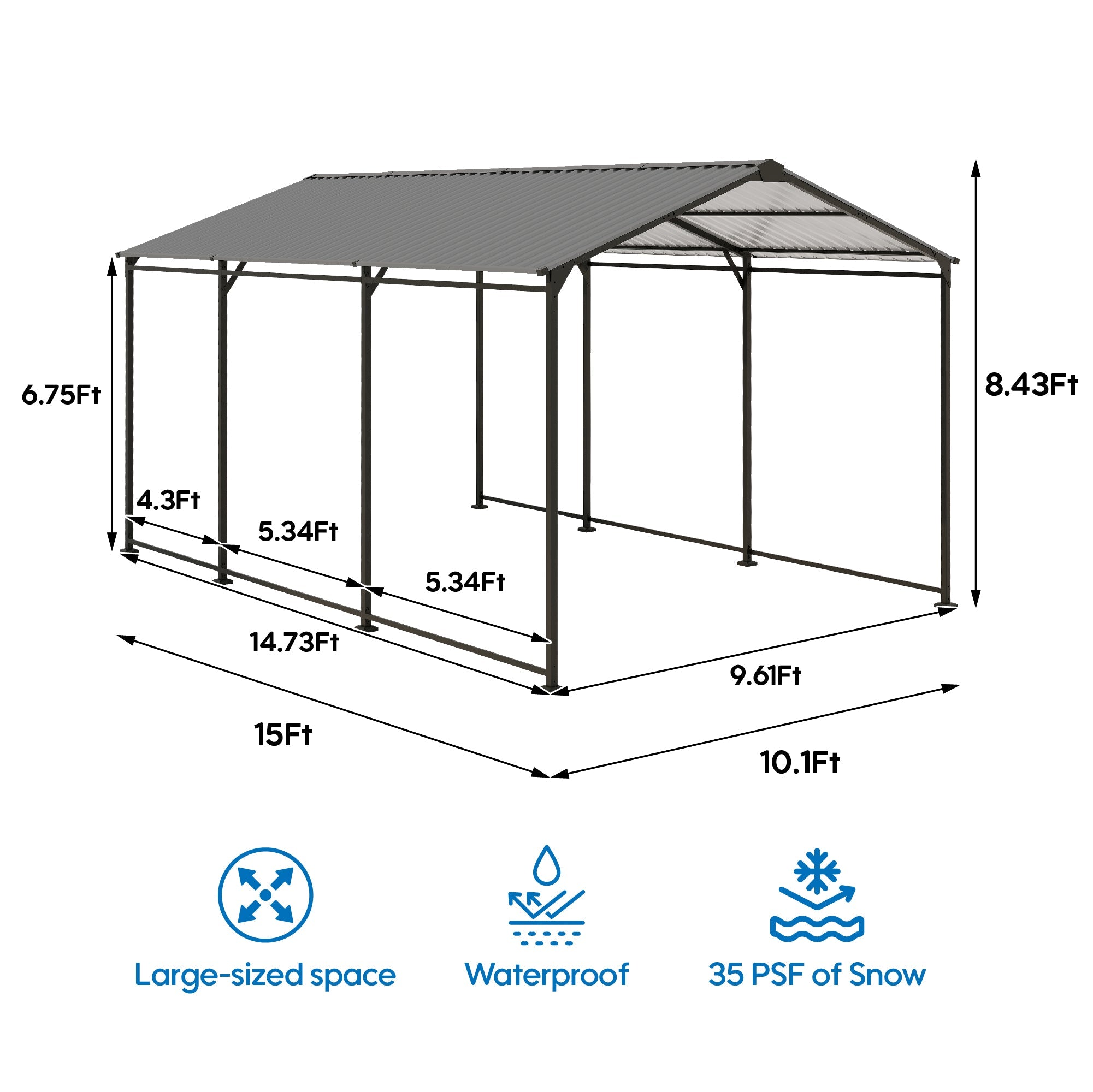 Heavy Duty Metal Carport 10 × 15 FT