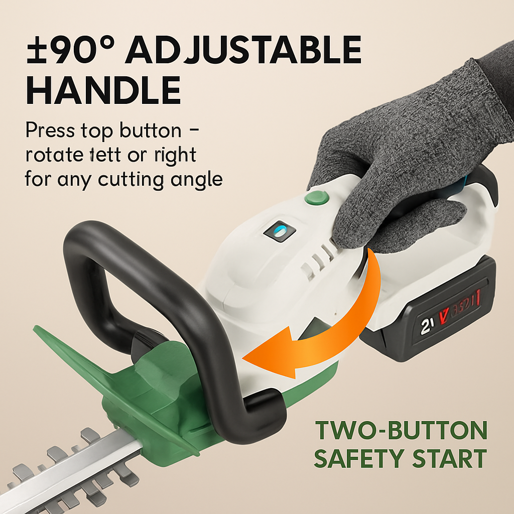 20in Cordless Hedge Trimmer 21V Handheld Bush Trimmer Electric Grass Shrub Trimmer with Dual-Action Blades 0.6in Cutting Diameter Safety Lock Adjustab