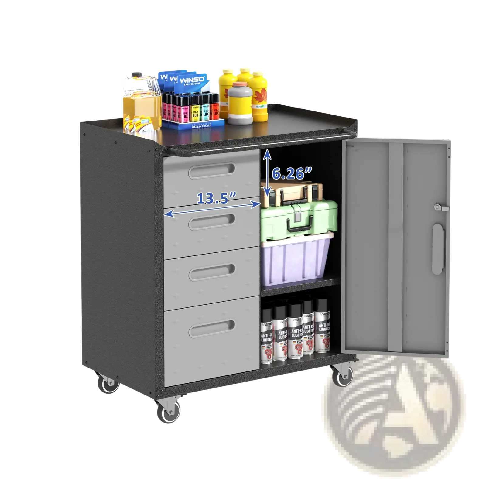 Metal Tool Storage Cabinet with Wheels 4 Drawer Gray