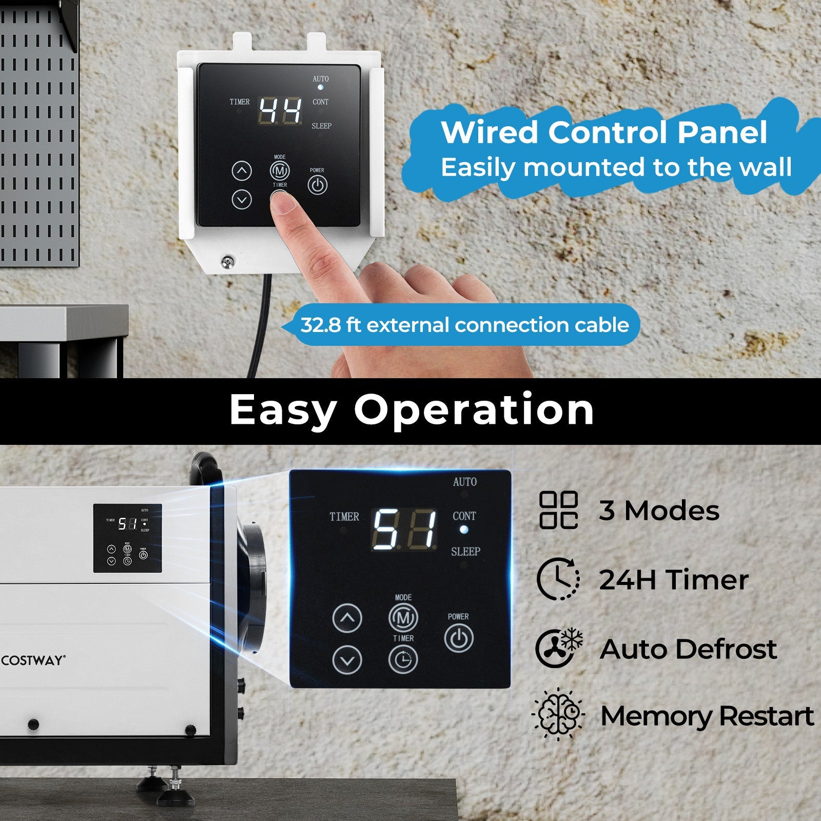 124 Pint Crawl Space Dehumidifier with 3 Modes and 24H Timer