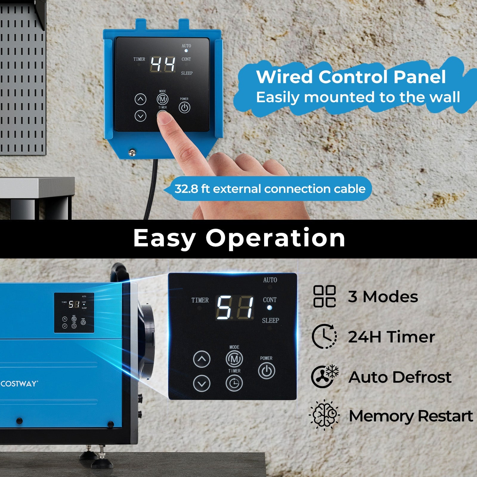 124 Pint Crawl Space Dehumidifier with 3 Modes and 24H Timer