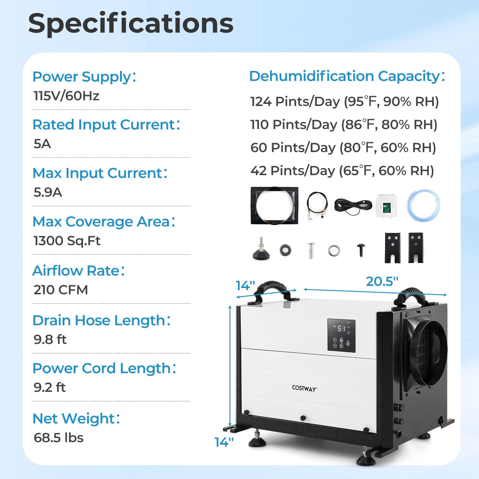 124 Pint Crawl Space Dehumidifier with 3 Modes and 24H Timer