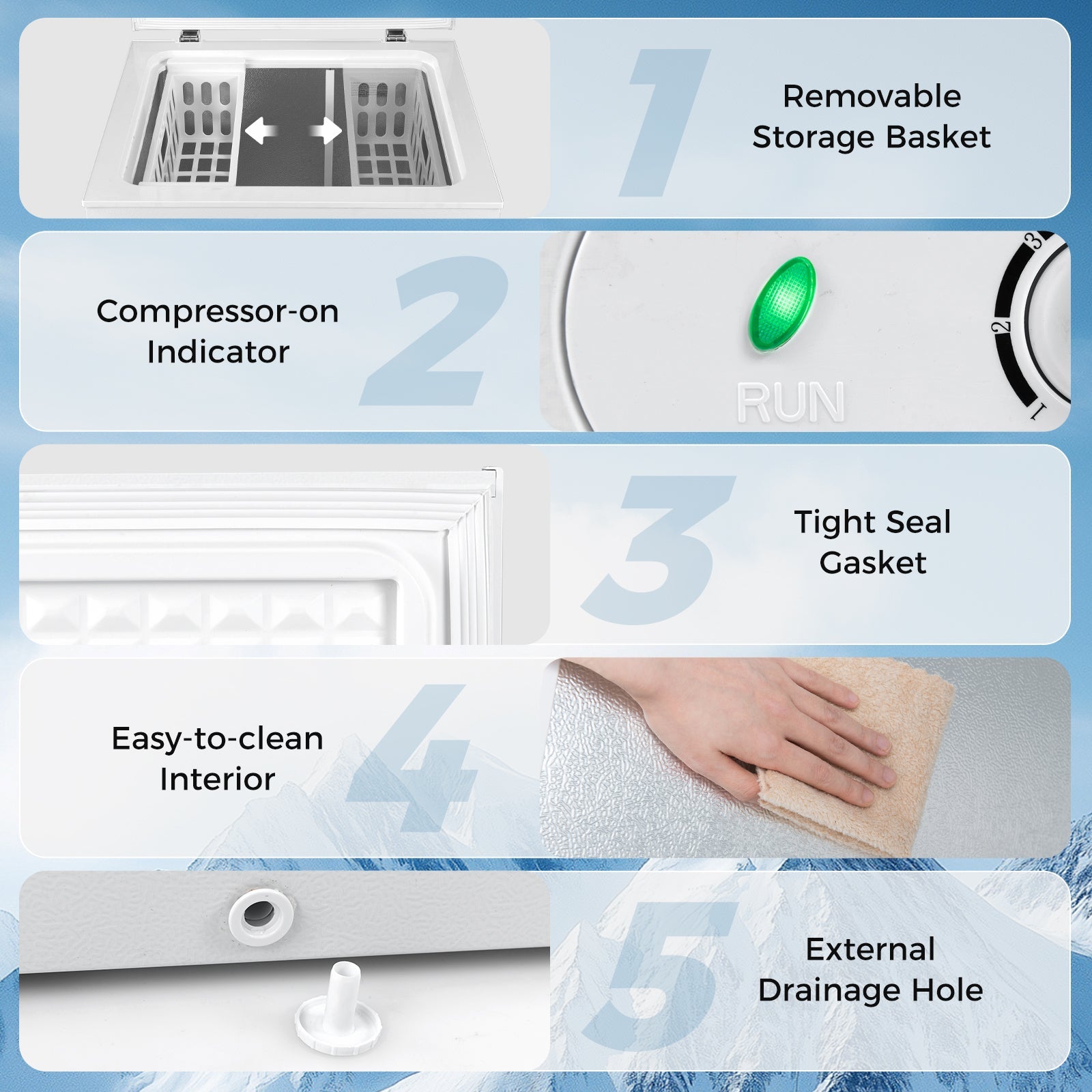 141 L/5 Cu.Ft Compact Chest Freezer with 7-Gear Adjustable Temperature-White