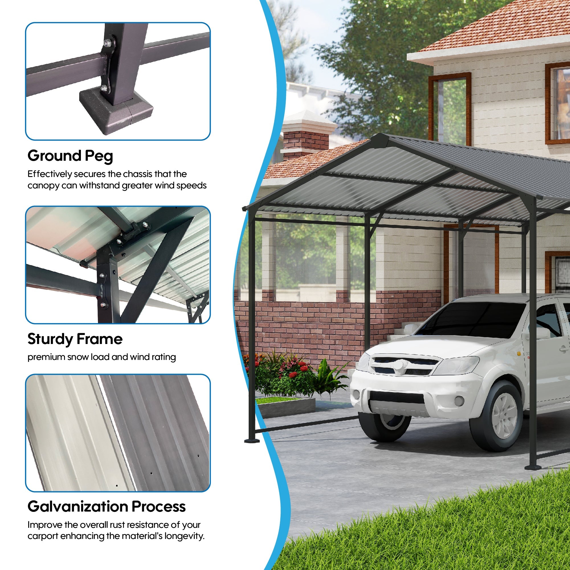 Heavy Duty Metal Carport 10 × 15 FT