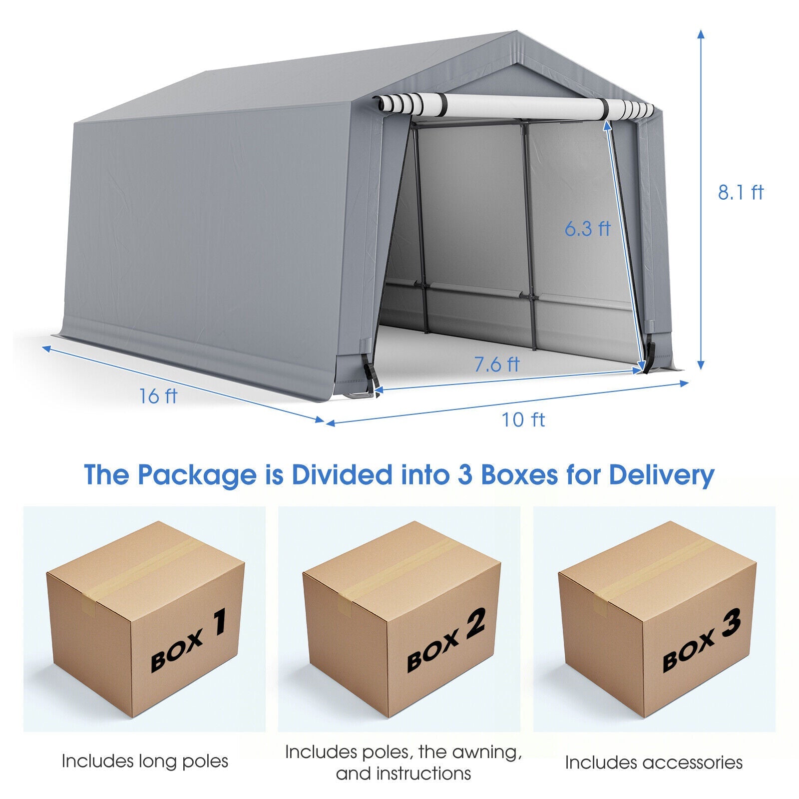 10 x 16/10 x 20 Feet Outdoor Heavy-Duty Carport with 2 Doors
