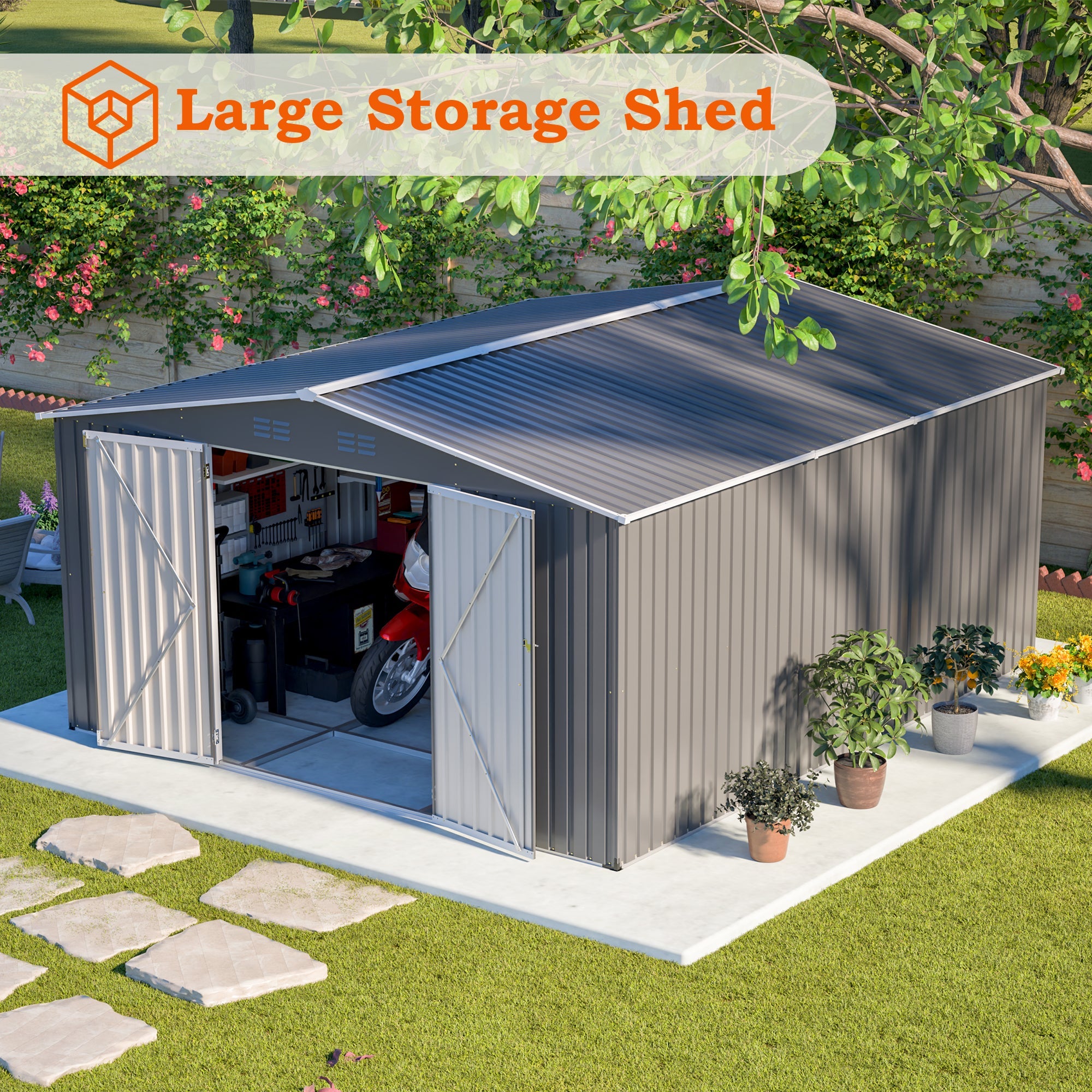 12x14 ft Outdoor Metal Storage Shed