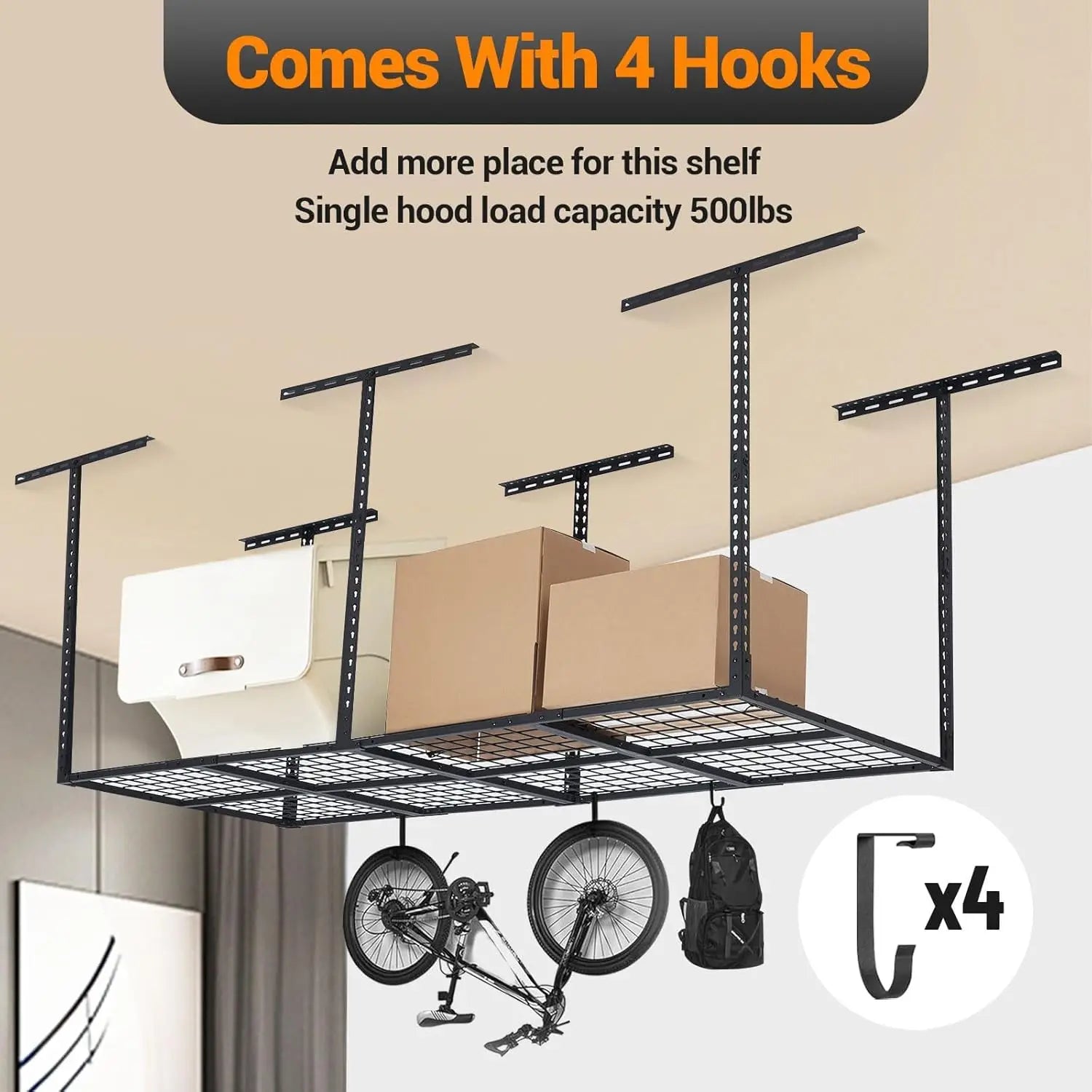 3x8 Ft 600 LBS Capacity Heavy Duty Garage Ceiling Storage Racks Height Adjustable Overhead Garage Storage Rack Organization