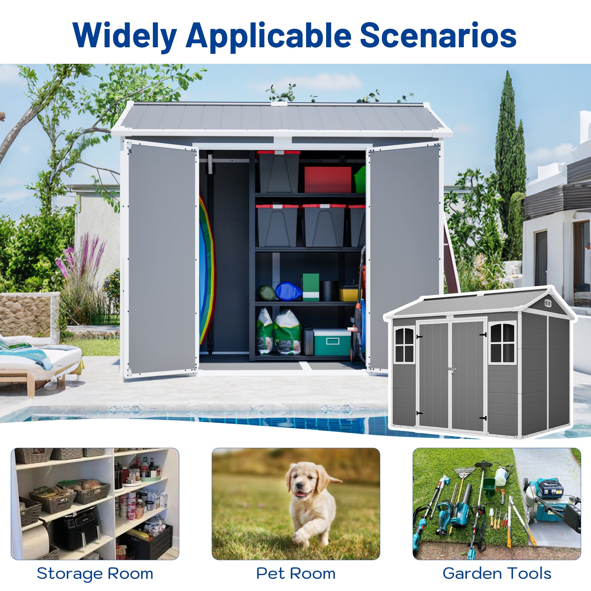 Plastic Utility Shed 8x6 ft with Floor