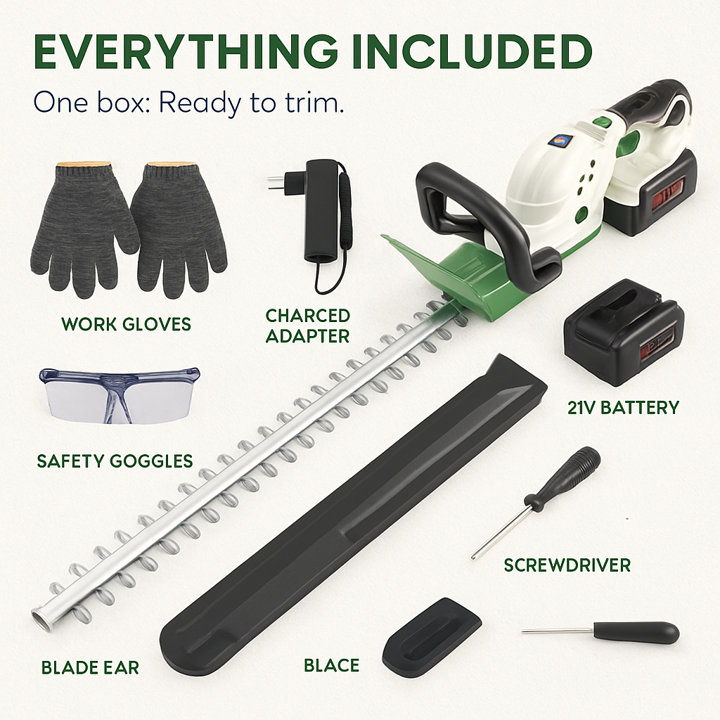 20in Cordless Hedge Trimmer 21V Handheld Bush Trimmer Electric Grass Shrub Trimmer with Dual-Action Blades 0.6in Cutting Diameter Safety Lock Adjustab