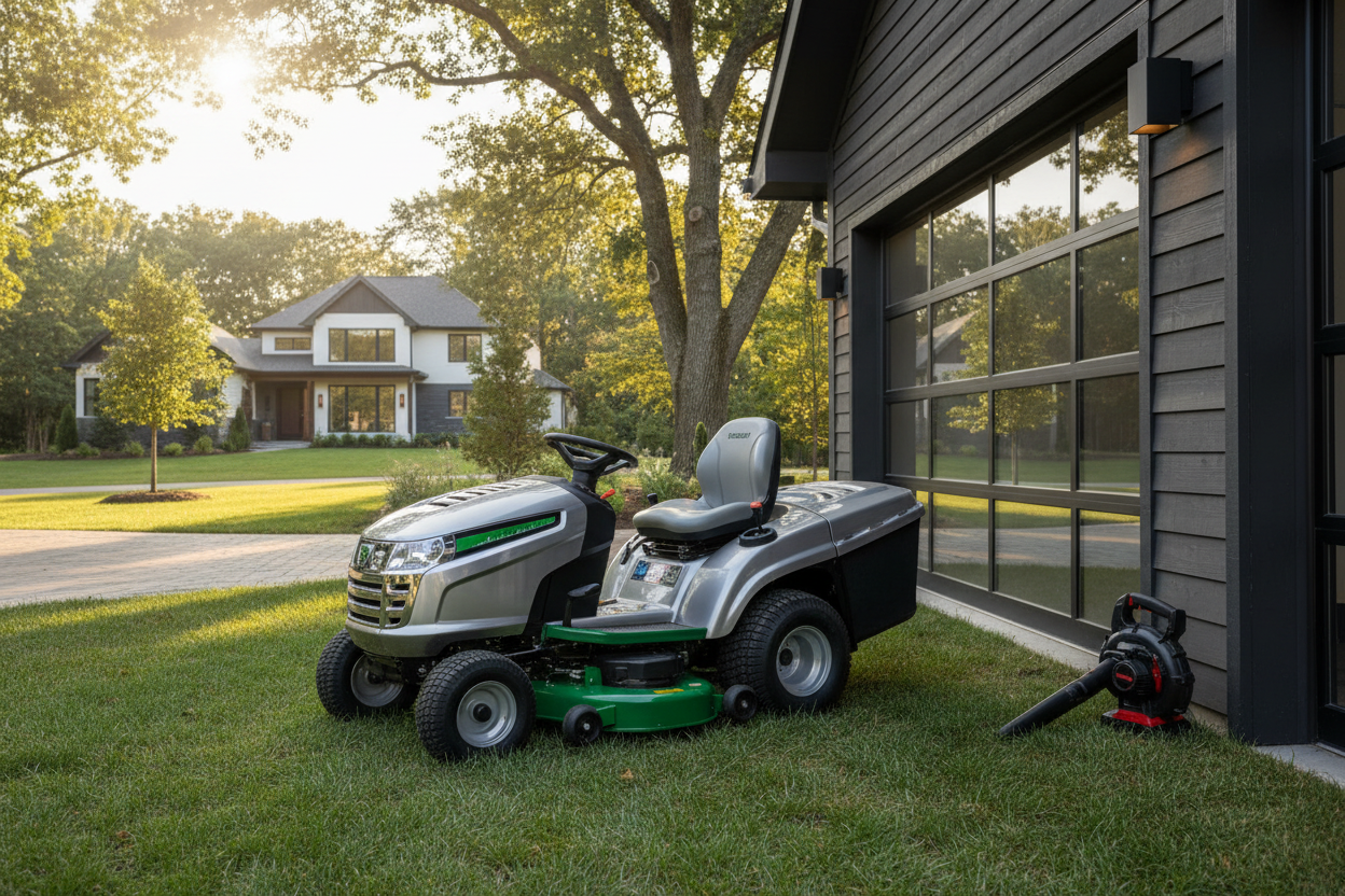 Slideshow Image 2 - Riding Mower and Leaf Blower Lifestyle