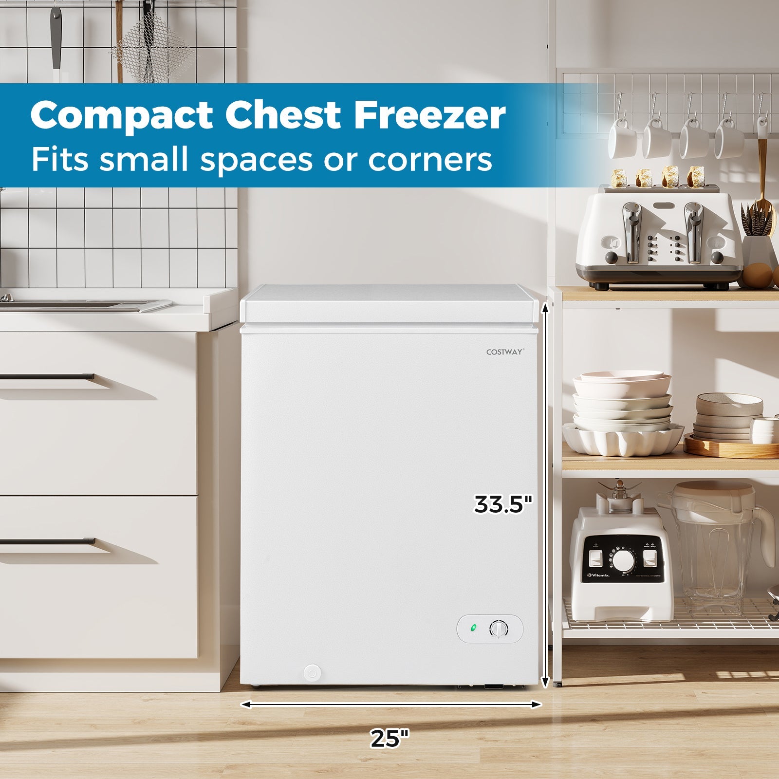 141 L/5 Cu.Ft Compact Chest Freezer with 7-Gear Adjustable Temperature-White